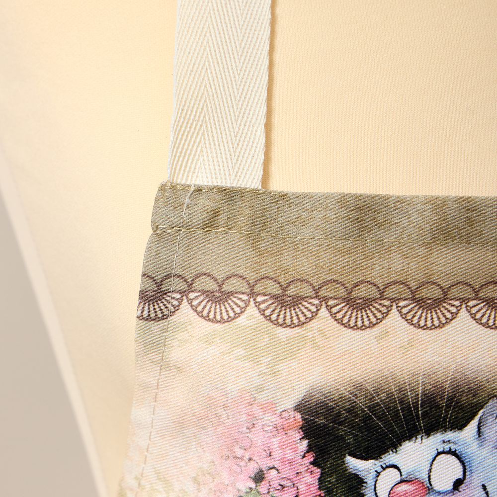 ФАРТУК "СИНИЕ КОТЫ. ЛЮБОВЬ МОЯ", 100% ХЛОПОК,ТВИЛ, БЕЖ