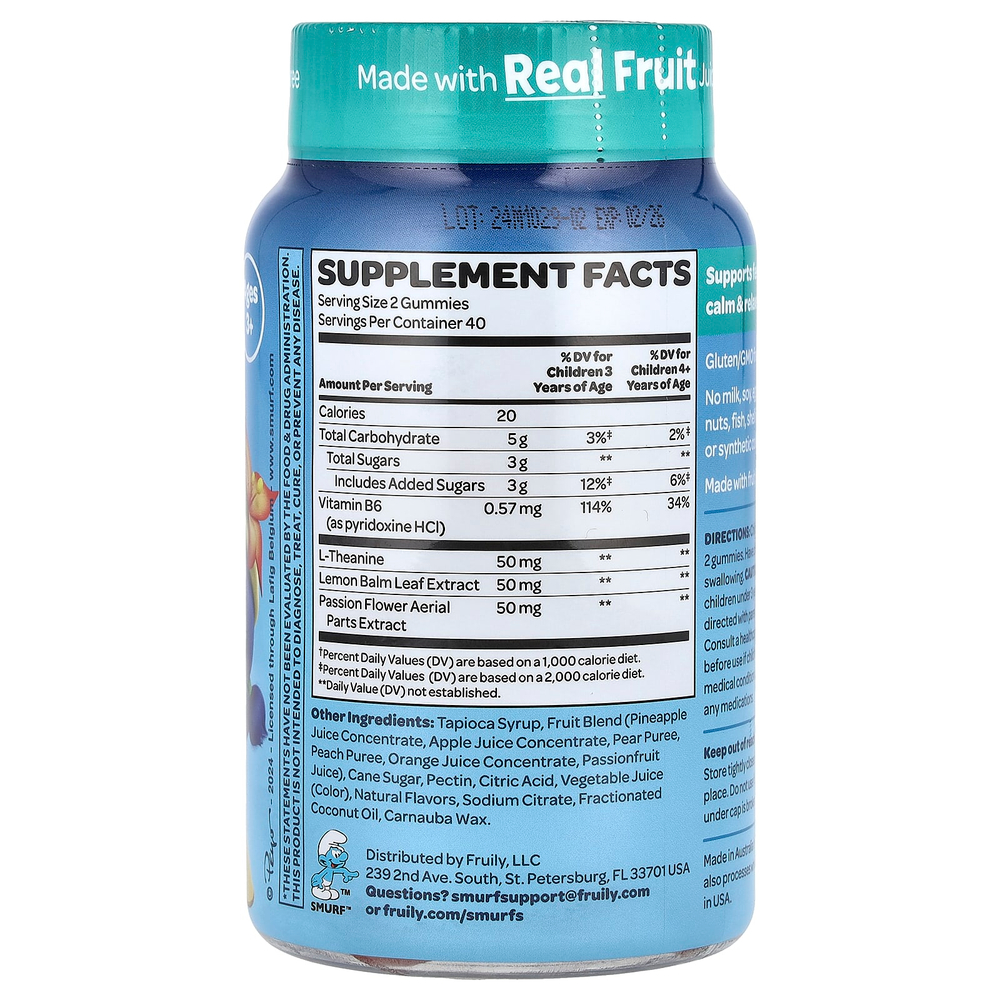 The Smurfs, Жевательные таблетки для детей, для успокоения и расслабления, для детей от 3 лет, со вкусом смурфа, 80 жевательных таблеток