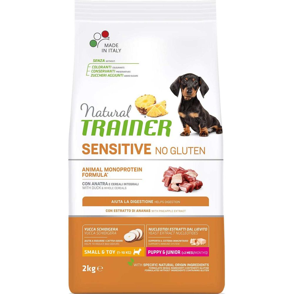 Сухой корм Trainer Natural SENSITIVE NO GLUTEN Puppy&amp;Junior MINI без глютена для щенков и юниоров мелких пород утка 2 кг