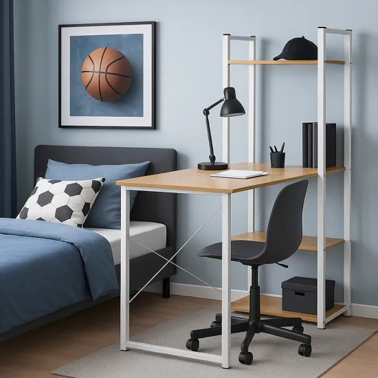 Стол письменный с полками Frame 100x45x110 см, светлое дерево, белый