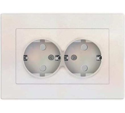Розетка двухместная "UNIVersal" серия "Афина" с/з, с/у, з/ш 16А, 220В, жемчуг (еврослот) (HU2311)