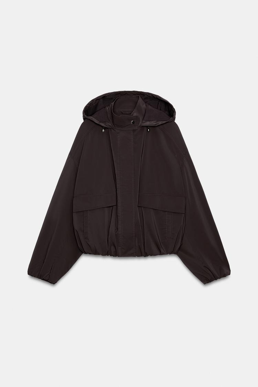 ZARA ПРОРЕЗИНЕННАЯ КУРТКА С КАПЮШОНОМ, КОРИЧНЕВЫЙ