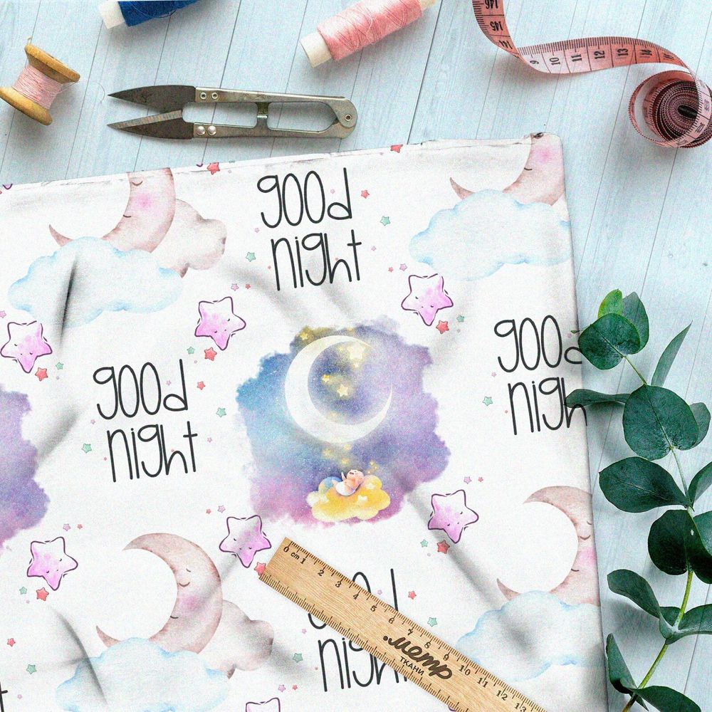 Ткань дюспо акварельное ночное небо с ярким месяцем