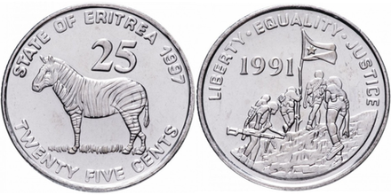 Эритрея 25 центов, 1997 Зебра XF