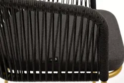 "Марсель" стул плетеный из роупа, каркас из стали золотой глянец, роуп темно-серый круглый, ткань серая