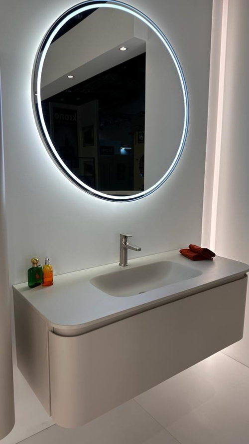 Armadi Art OVALE 1 полка 120CM CASHMERE тумба + РАКОВИНА-МОНОБЛОК CASHMERE, АКРИЛ