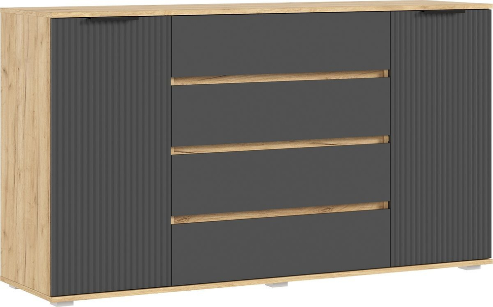 Комод для одежды с ящиками и полками Браш Мени Грин/Дуб Крафт 3 ящика, 160х45х90 см