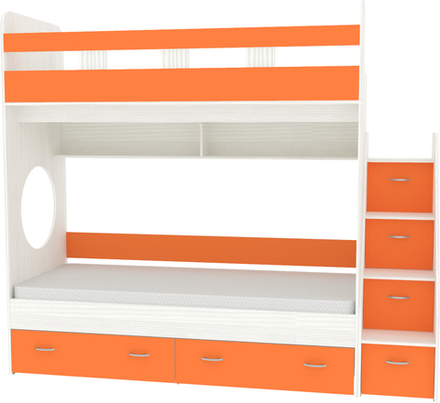 Двухъярусная кровать КарИВи Юниор 1 90х200 Белое Дерево Оранжевый