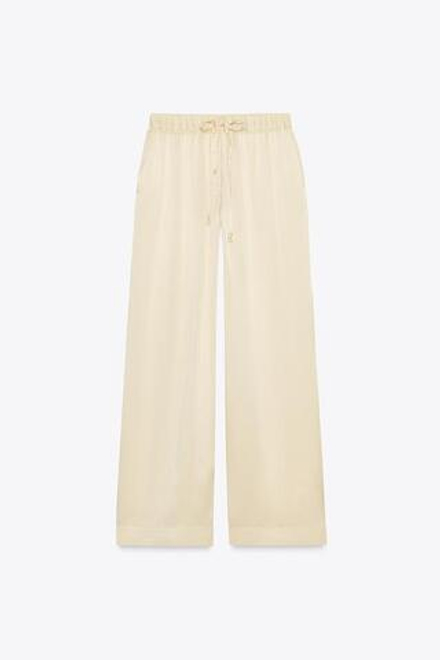 ZARA ШЕЛКОВЫЕ БРЮКИ В ПИЖАМНОМ СТИЛЕ — ZW COLLECTION, БЕЖЕВЫЙ