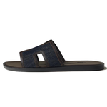 Hermes Izmere leather Round Toe Hooded slippers Men's Blue, H232814Z H48