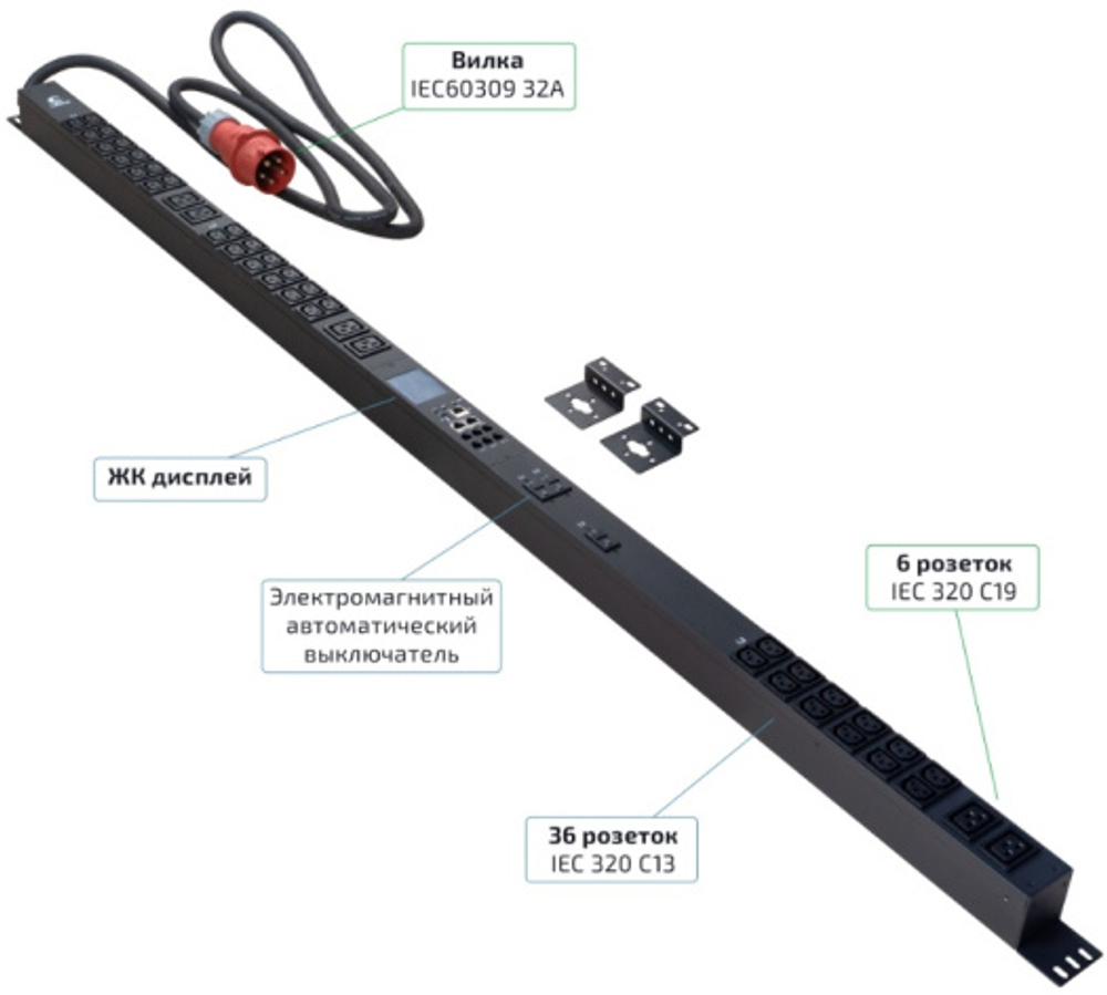 Блок розеток Cabeus SMART-PDU-32-3P-36C13-6C19-I309-M