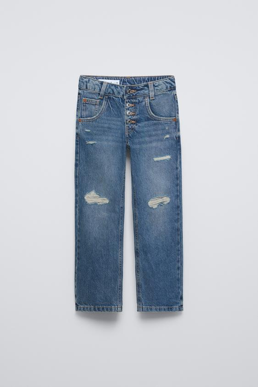 ZARA ДЖИНСЫ STRAIGHT С ПУГОВИЦАМИ, СИНИЙ