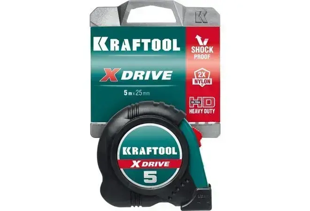 Рулетка строительная 5м х 25 мм KRAFTOOL X-Drive с ударостойким обрезиненным корпусом