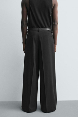 ZARA БРЮКИ WIDE FIT СО СКЛАДКАМИ, ЧЕРНЫЙ