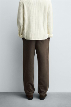 ZARA БРЮКИ RELAXED FIT С РЕЛЬЕФНОЙ СТРУКТУРОЙ, КОРИЧНЕВЫЙ