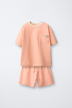 ZARA ОДНОТОННАЯ ПИЖАМА С КАРМАНОМ, ОРАНЖЕВЫЙ