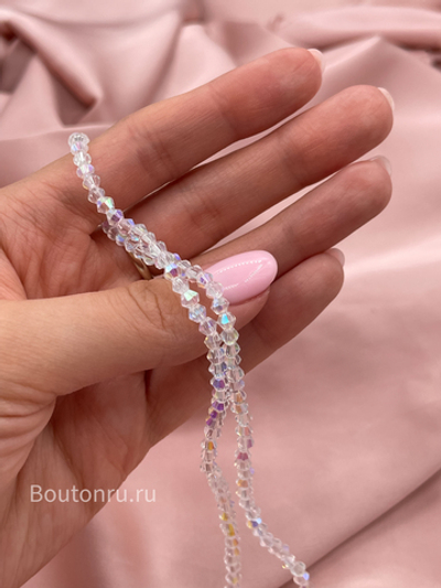 Бусины стеклянные биконусы на нити crystal AB прозрачный хамелеон