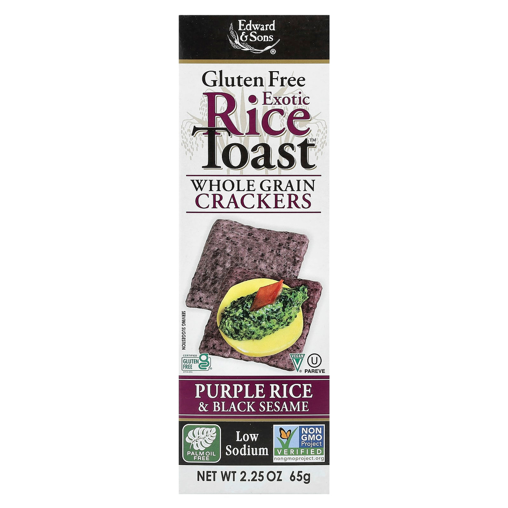 Edward & Sons, Exotic Rice Toast ™, цельнозерновые крекеры, фиолетовый рис и черный кунжут, 65 г (2,25 унции)