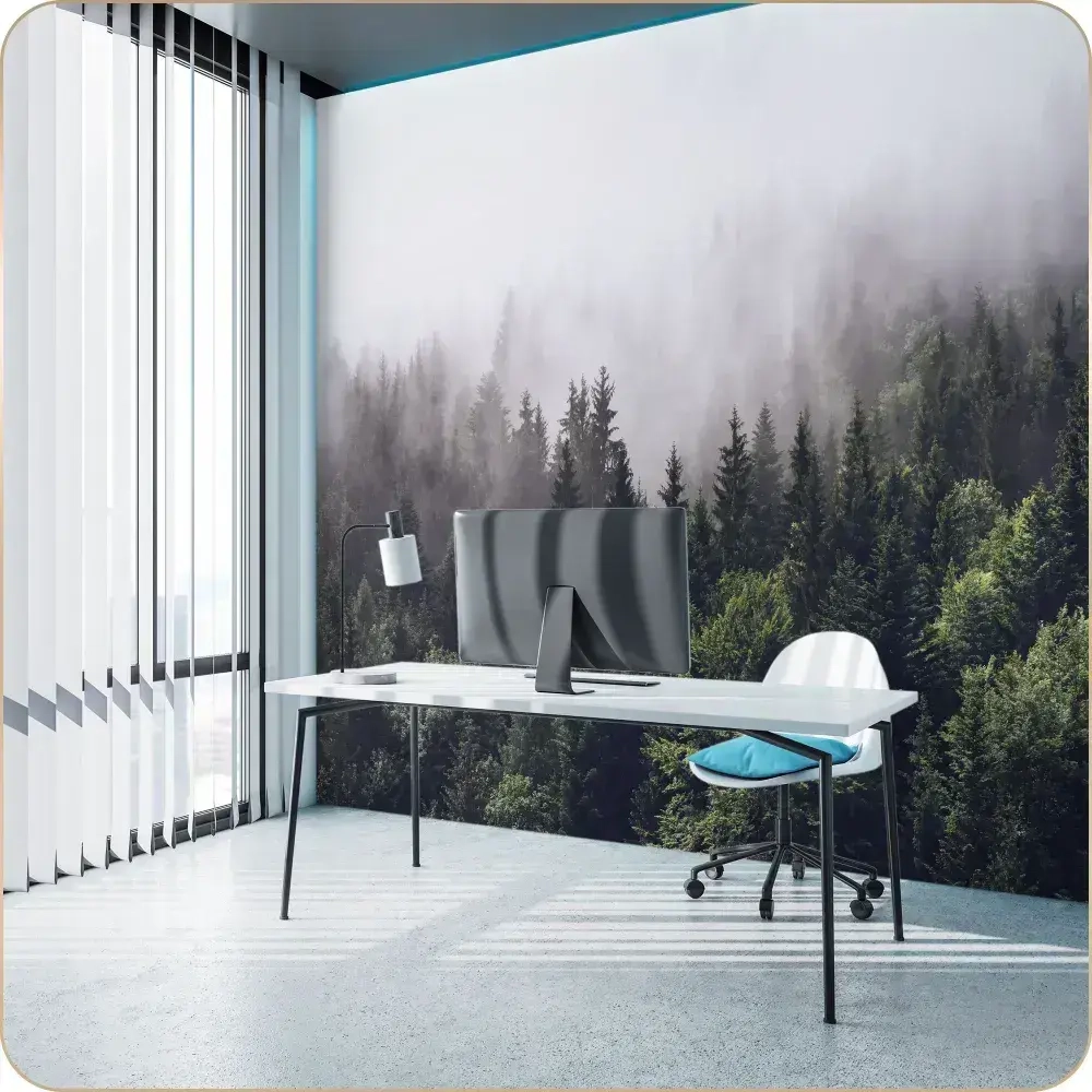 Фотообои 3D Лес в Тумане в спальню, в гостиную, на кухню 300х250