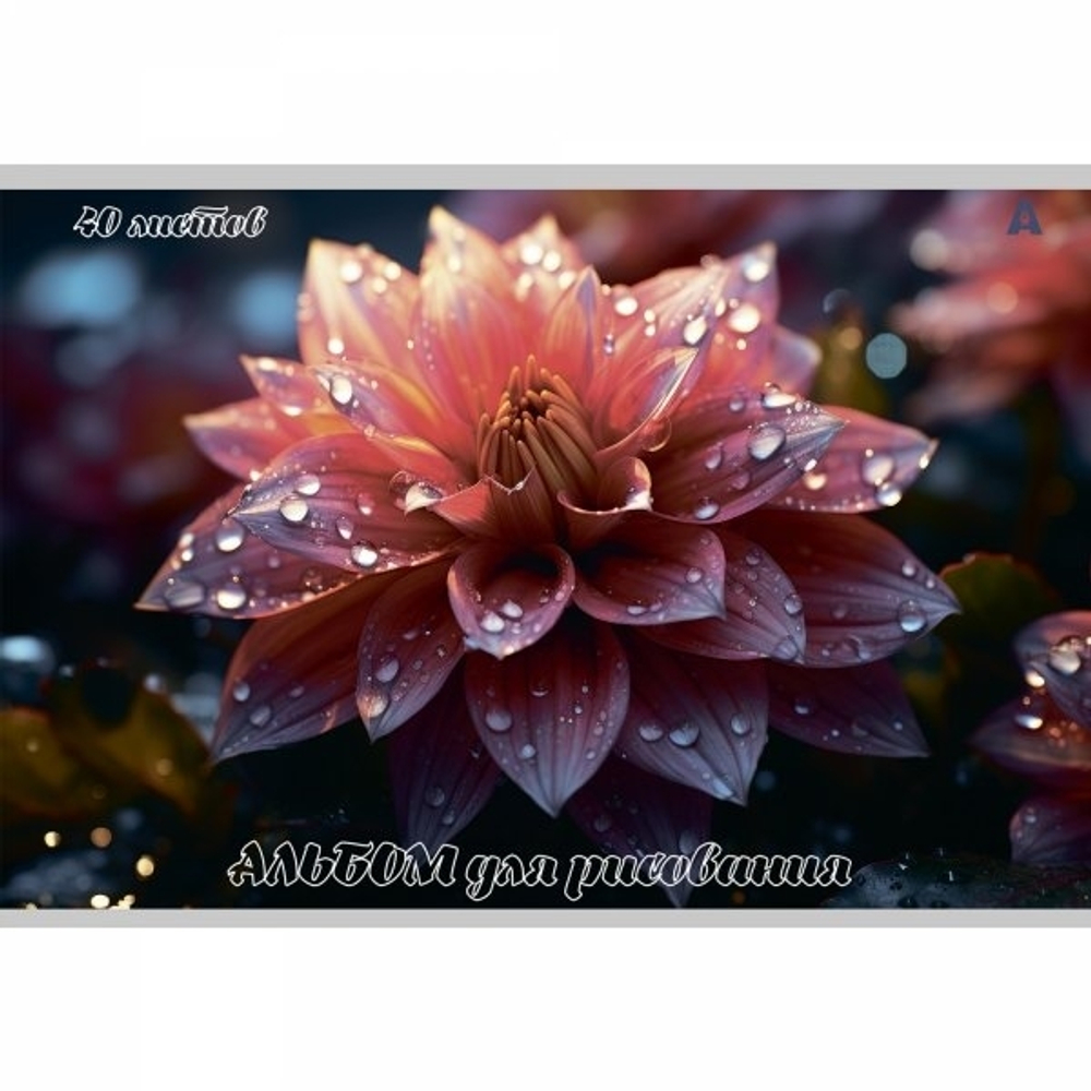 Альбом для рисования А4 40л., Alingar, на скрепке, мелованный картон (стандарт), 100 г/м2, "Цветы", 2 дизайна в пленке т/у