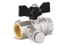 Шаровой кран латунный 1/2" ВР LD Pride со спускником и воздухоотводчиком (ручка красного цвета)