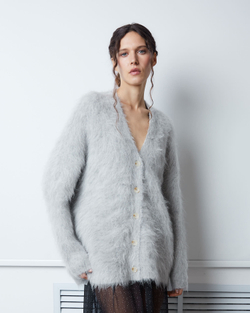 Кардиган на пуговицах из альпака светло-серый