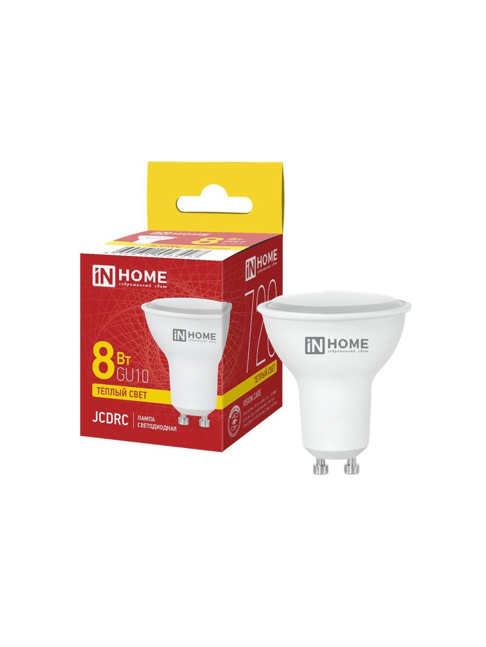 Лампа светодиодная LED-JCDRC-VC 8Вт рефлектор 3000К тепл. бел. GU10 720лм 230В IN HOME 4690612023427