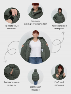 Куртка зимняя женская с капюшоном модная цвета хаки 7651Kh