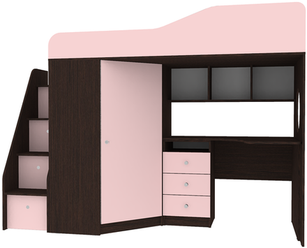 Кровать-чердак КарИВи Кадет 1 с универсальной лестницей Венге Розовый
