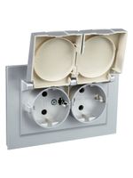 BRITE Розетка 2-местная с заземлением с защитными шторками и крышкой 16А в сборе IP44 РСбш12-3-44-БрА алюминий IEK