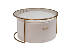 Стол журнальный с пуфом и стеклянной столешницей 47x84см Garda Decor бежевый/золото