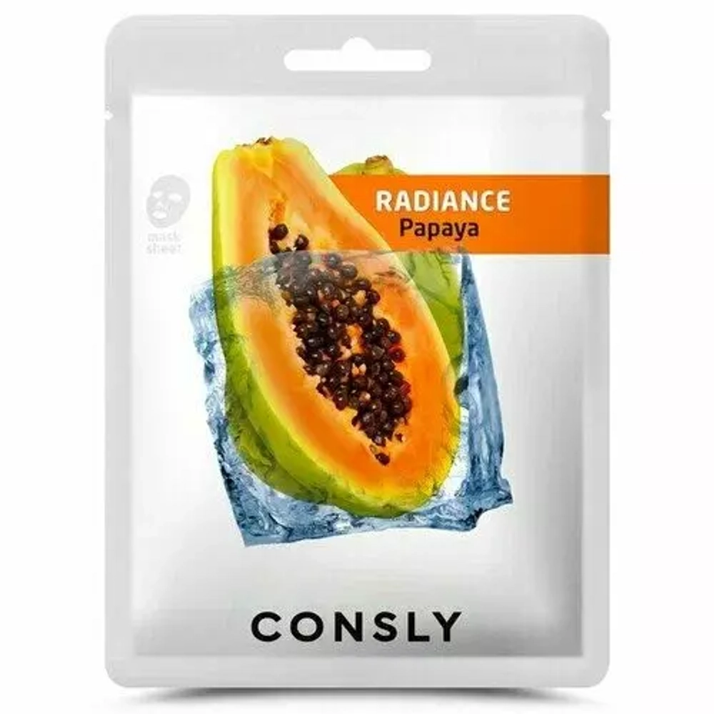 CONSLY Papaya Radiance Mask Pack Выравнивающая тон кожи тканевая маска с экстрактом папайи 20мл