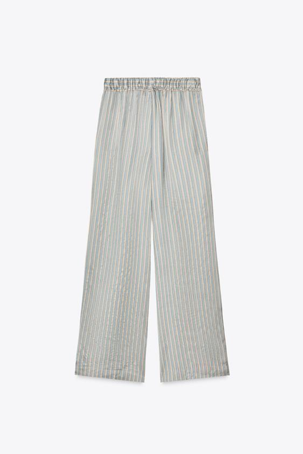 ZARA ПОЛОСАТЫЕ БРЮКИ В ПИЖАМНОМ СТИЛЕ — ZW COLLECTION, СЕРЫЙ/БЕЖЕВЫЙ