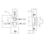 Встраиваемый смеситель для душа на 3 выхода BLAUTHERM 941513KSOC золото