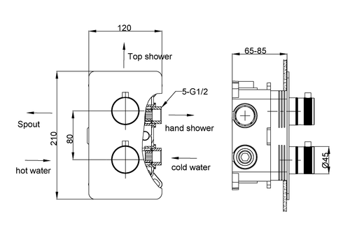 Смеситель встроенный с термостатом 3-х проходной GOLD