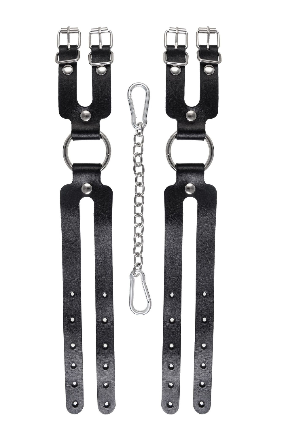 Черные кожаные оковы из двух ремешков