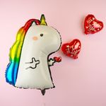 Шар (28''/71 см) Фигура, Радужный единорог с сердечком, 1 шт.