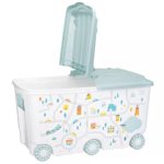 Ящик для игрушек на колесах с декором 66,5л "путешествие", 685х395х385 мм (светло-голубой)