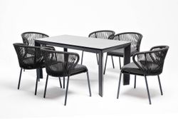 "Венето" обеденная группа на 6 персон со стульями "Милан", каркас темно-серый, роуп темно-серый