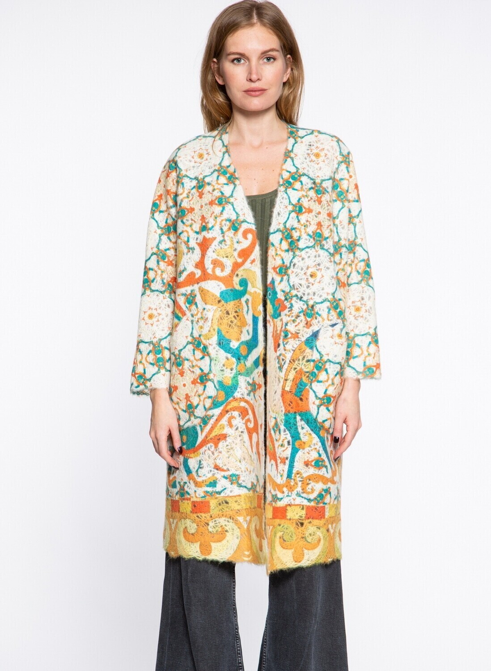 Кардиган "Скифский шик", по мотивам древнего войлочного ковра Пазырыкской культуры восточных скифов, более 2000 тыс. лет