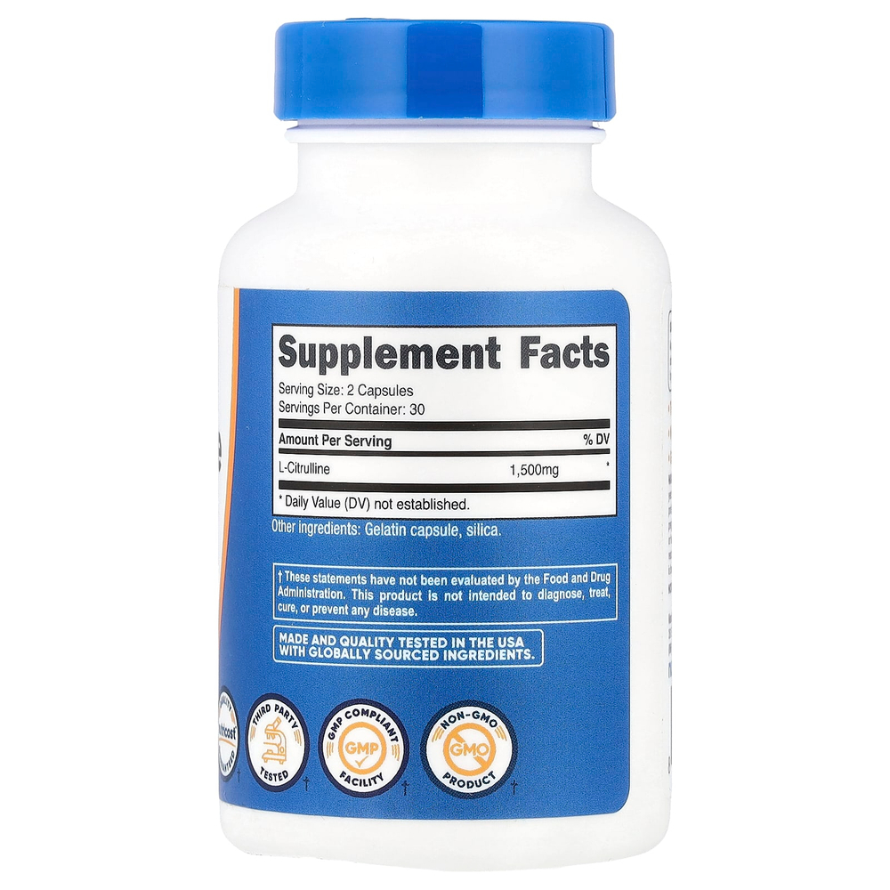 Nutricost, L-цитруллин, 60 капсул (750 мг на капсулу)
