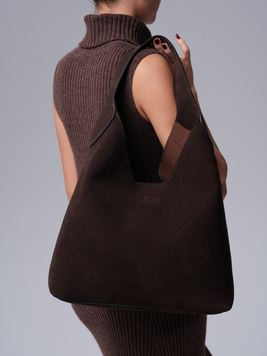 Замшевая сумка хобо DBR 31156 черный каштан велюр