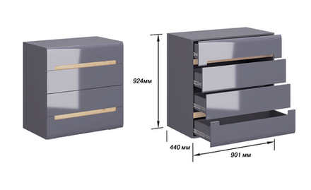 Комод Стокгольм серый графит/графит глянец