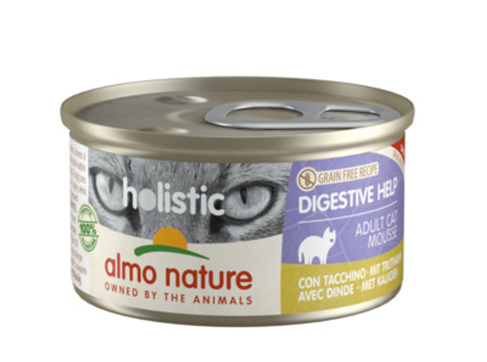 Almo Nature Консервы для кошек с чувствительным пищеварением с индейкой (Holistic Cat wet Digestive help - with Turkey) 0,085 кг x 1 шт.