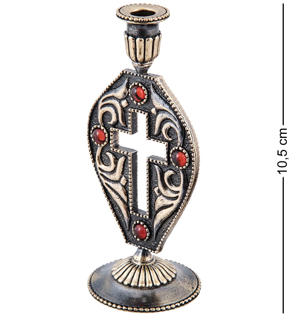 Народные промыслы AM-3966 Подсвечник «Крест Ажурный» (латунь, янтарь)