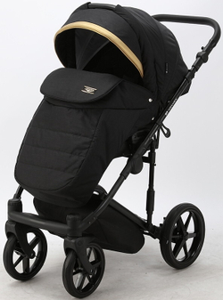 Детская коляска Adamex Rimini 2 в 1 RI01-TIP ЧЕРНЫЙ+ЧЕРН.КОЖА+ЗОЛОТО ОТДЕЛКА