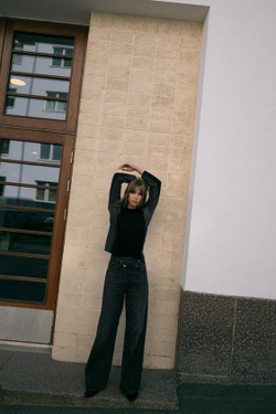 ZARA ДЖИНСЫ TRF WIDE LEG С ПЕРЕКРЕСТНОЙ ТАЛИЕЙ И ВЫСОКОЙ ПОСАДКОЙ, ЧЕРНЫЙ