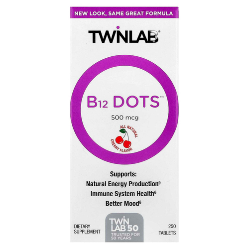 Twinlab, B-12 Dots, вишня, 500 мкг, 250 таблеток
