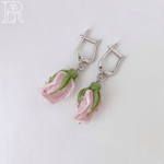 LEFIREL' Серьги серебряные женские "Розочки" с цветами из муранского стекла / ювелирные украшения из родированного серебра 925