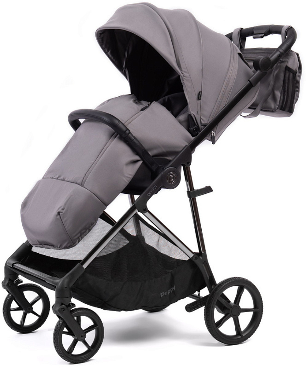 Прогулочная коляска Peppy Amici с автокреслом Verona Black Grey рама Black Chrome